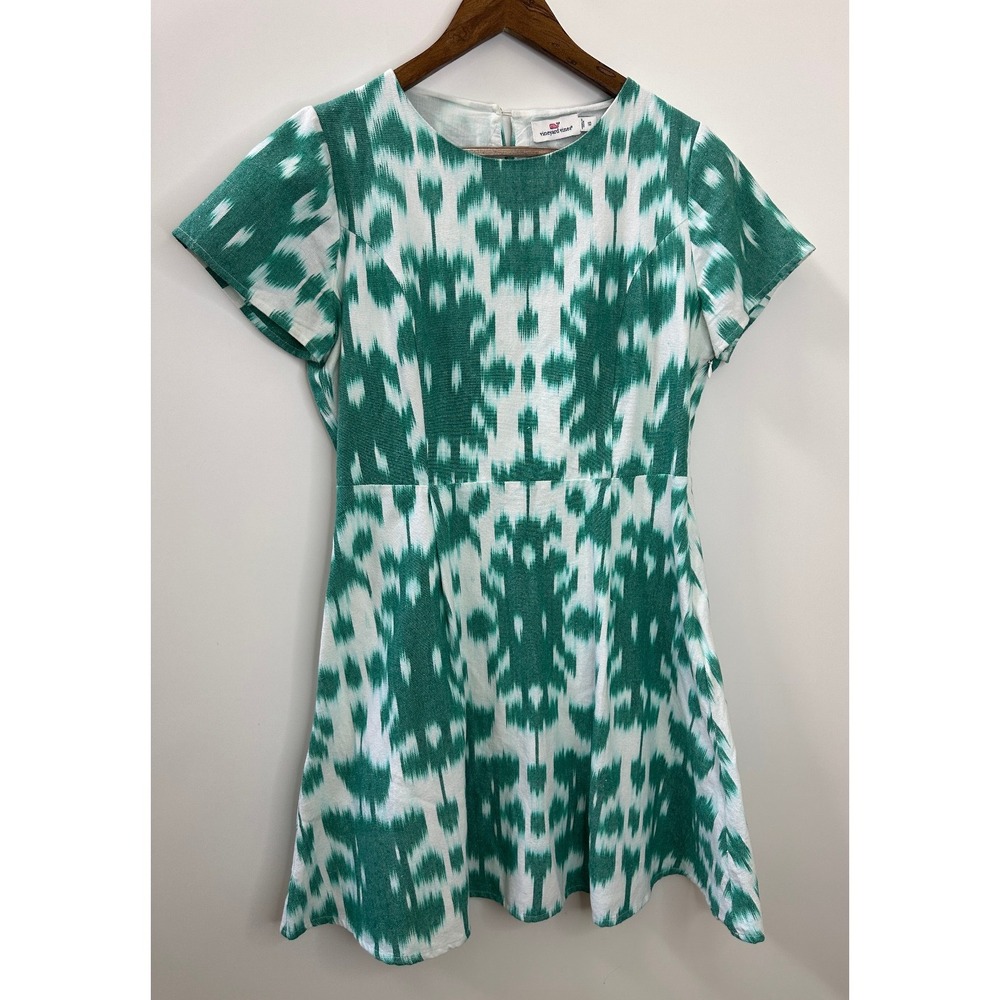 Vineyard Vines Green White Ikat Print Fit & Flare Short Sleeve Dress Size 10 - Picture 13 of 13